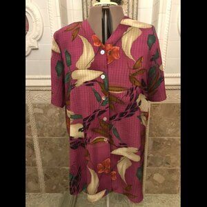 MIKAELA NEW YORK Tunic. Size XL. Short Sleeve. Textured. Floral. B14